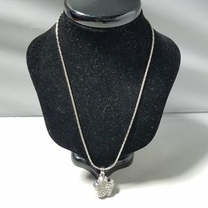 18k White Gold Chain W/ Flower Rhinestone Pendant